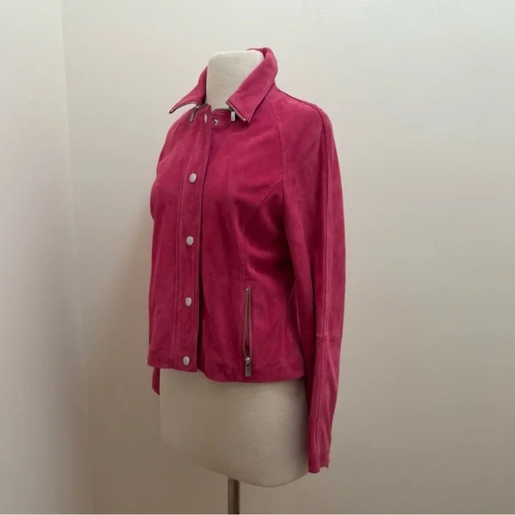 Michael Kors Barbie Pink Suede Jacket Sz Medium Coastal Cowgirl Western Boho Y2K - Picture 3 of 16